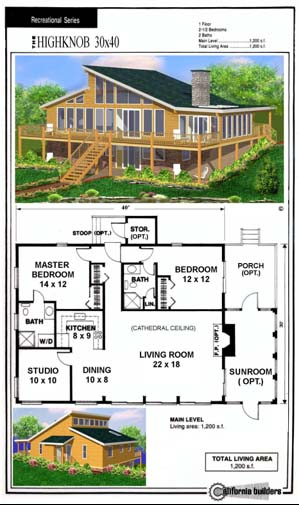 High Knob kit home floorplan with open living areas and optional porch and sunroom