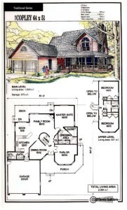 Floorplan layout of The Copley home, showing main and upper levels with garage.