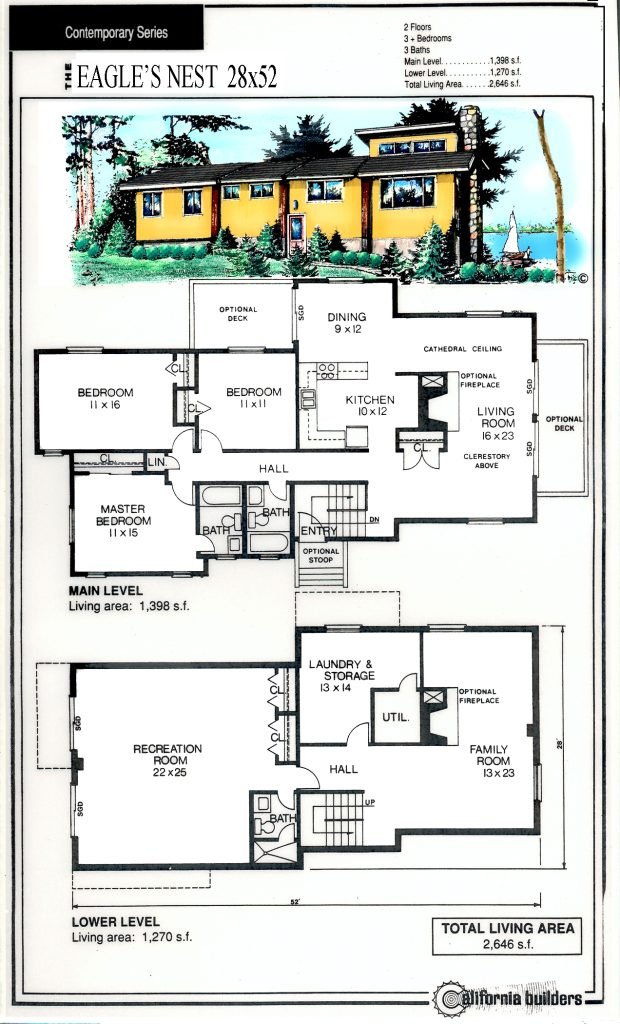 Floorplan layout of the Eagle’s Nest contemporary home with open living spaces, private bedrooms, and a recreation level.