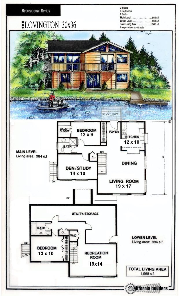 Lovington Kit Home floorplan layout – main and lower levels