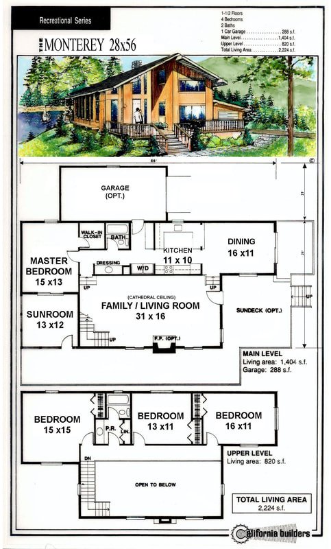 Monterey Kit Home floorplan with open living room, master suite, and upper-level bedrooms