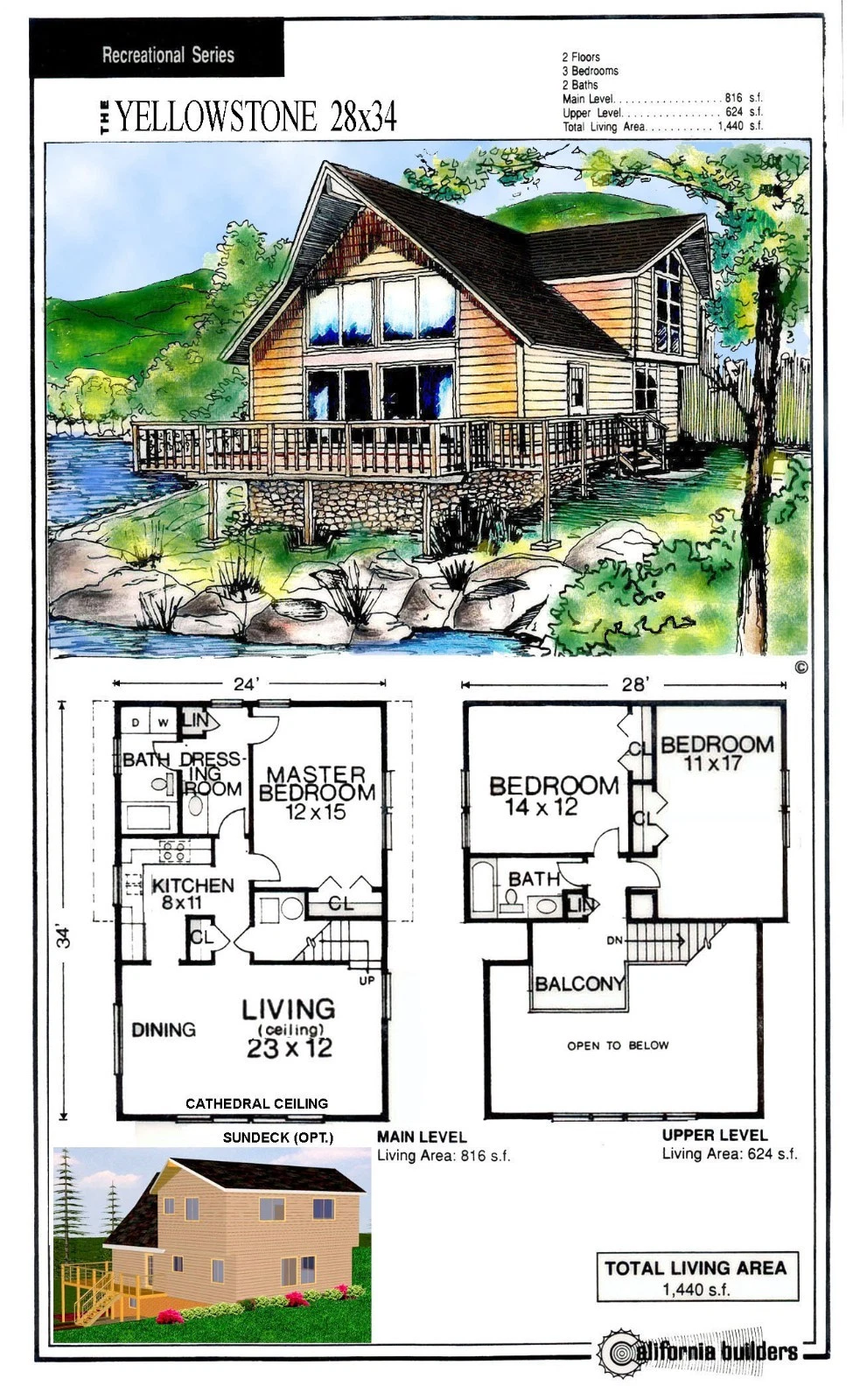 Floorplan layout of The Yellowstone 28x34 two-story cabin home
