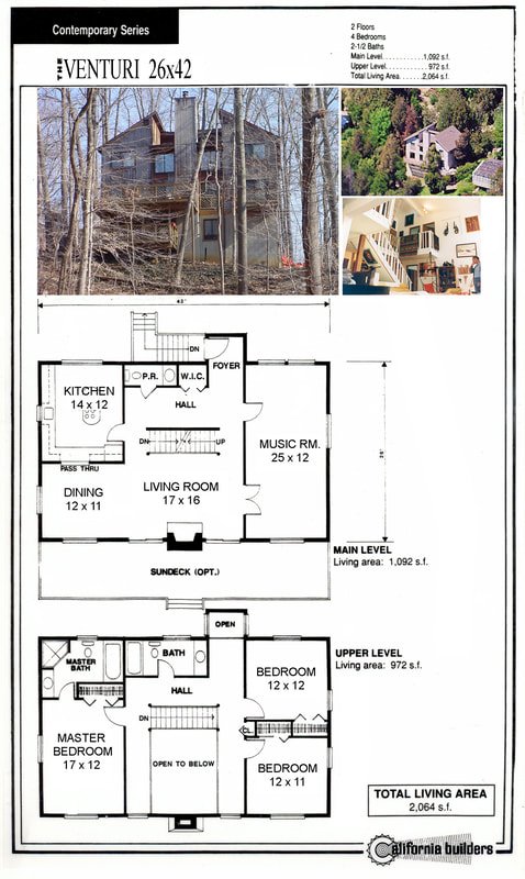 Floorplan layout of the Venturi kit home with 2 floors and 4 bedrooms
