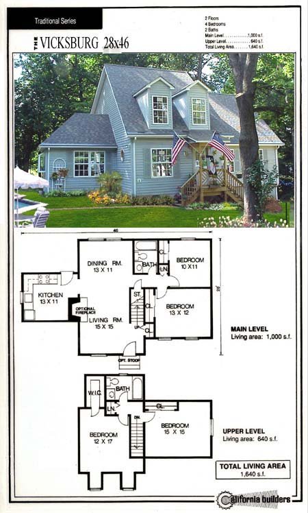 Vicksburg Kit Home floorplan layout with 4 bedrooms and 2 baths