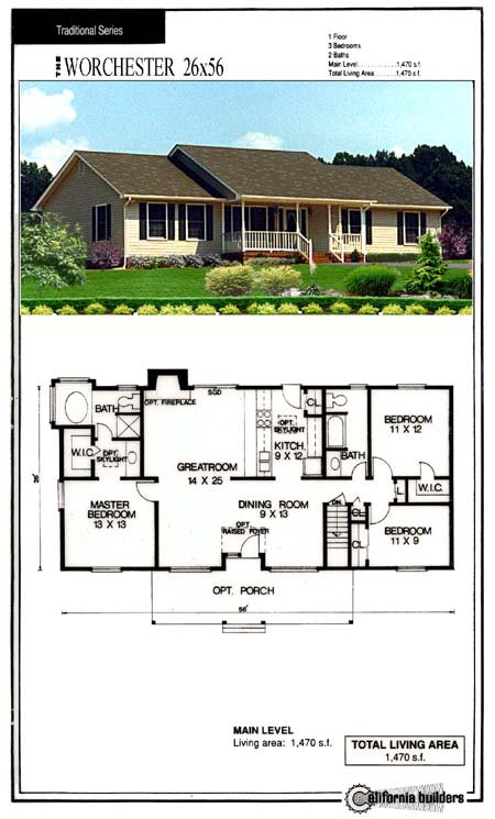 Floorplan of the Worchester Kit Home with open layout and 3 bedrooms