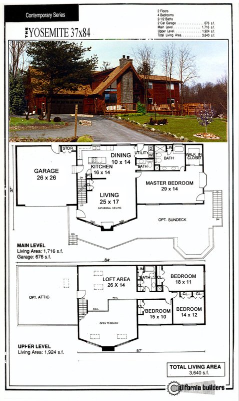 Floorplan layout of the Yosemite Kit Home with two levels and garage