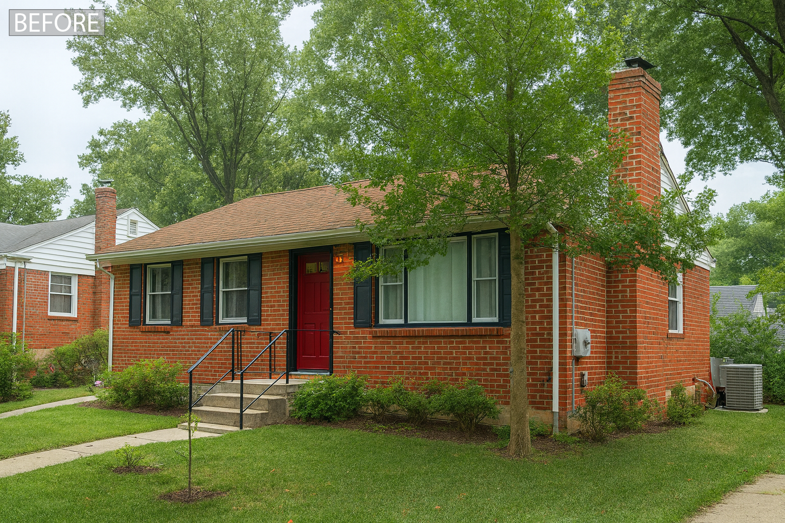 Before and after photo of a home transformed with a pop-top second-story addition