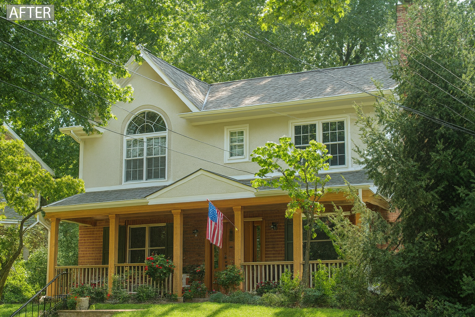 Before and after photo of a home transformed with a pop-top second-story addition