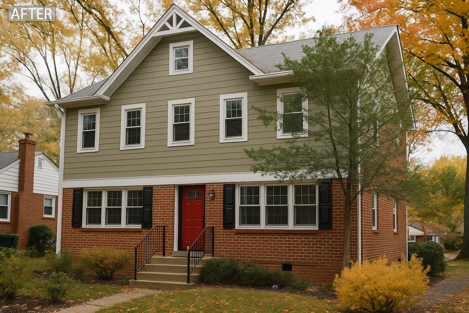 Before and after photo of a home transformed with a pop-top second-story addition