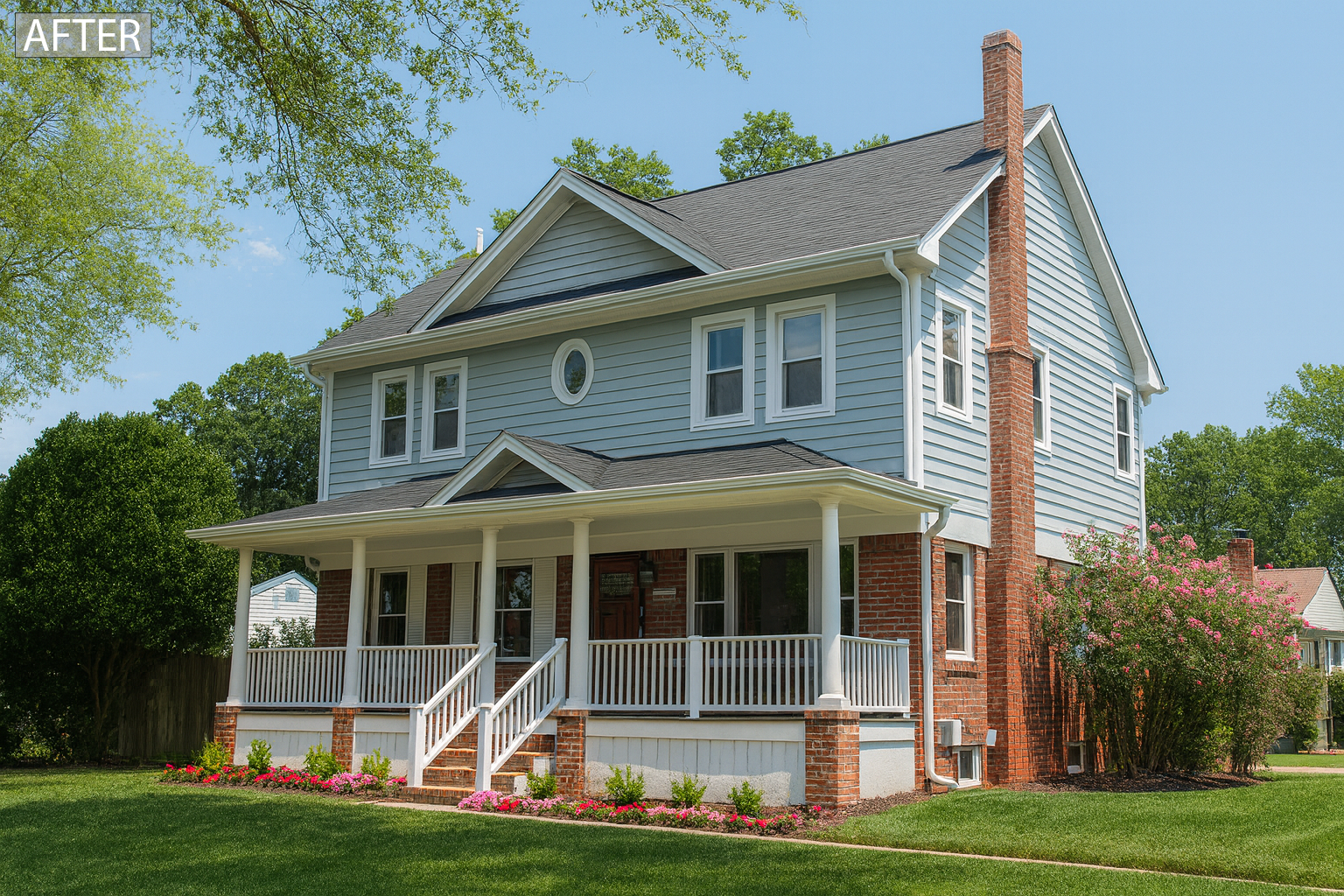 Before and after photo of a home transformed with a pop-top second-story addition
