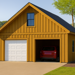 Kenai 24x32 garage floorplan with 4-car layout and attic storage