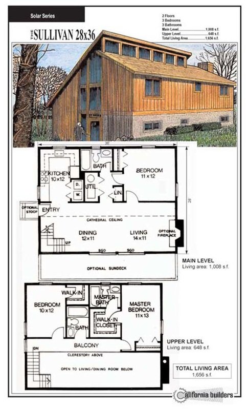 The Sullivan kit home – solar series 28x36 modern wood exterior with clerestory windows and two-floor layout